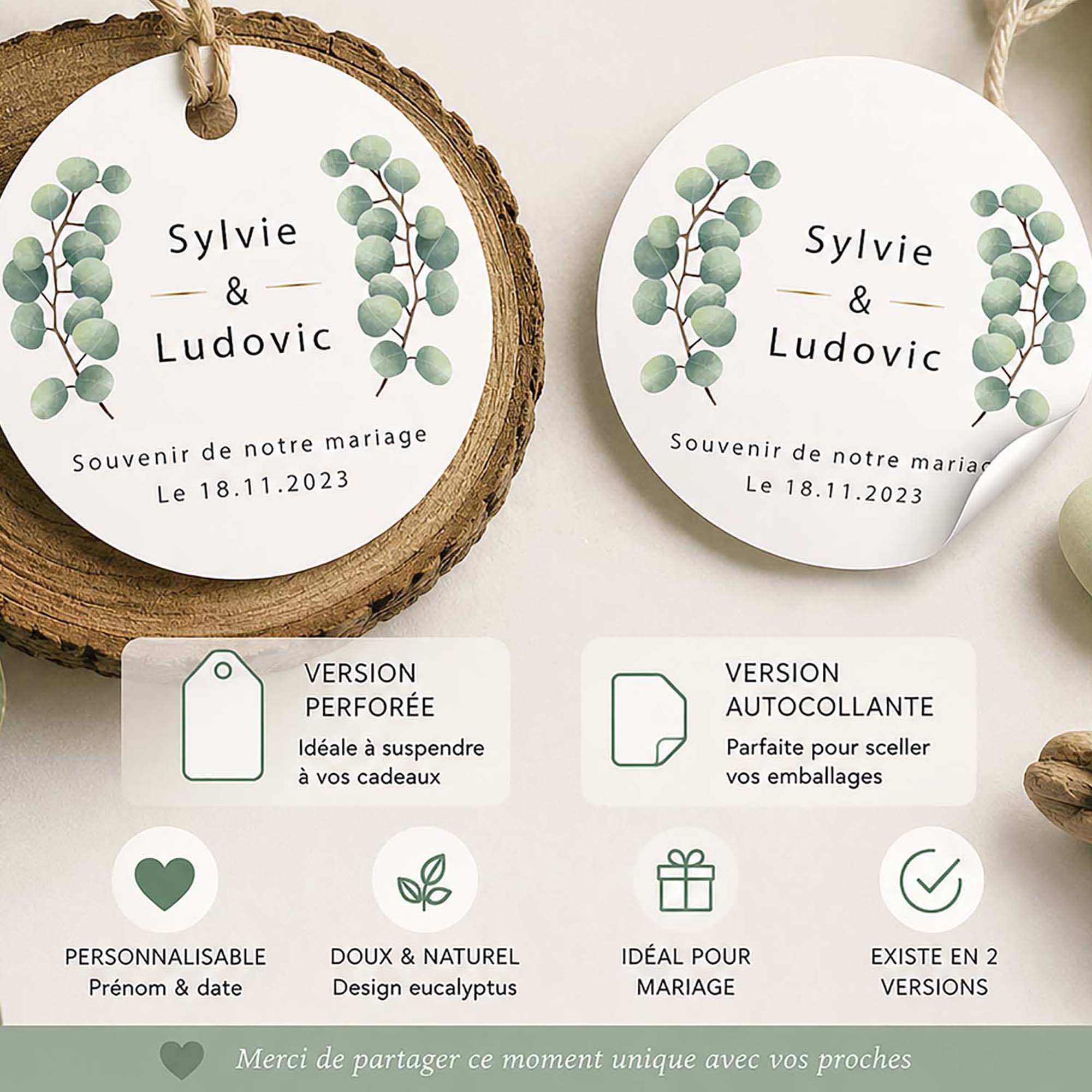 Étiquettes mariage personnalisées pour dragées et cadeaux invités